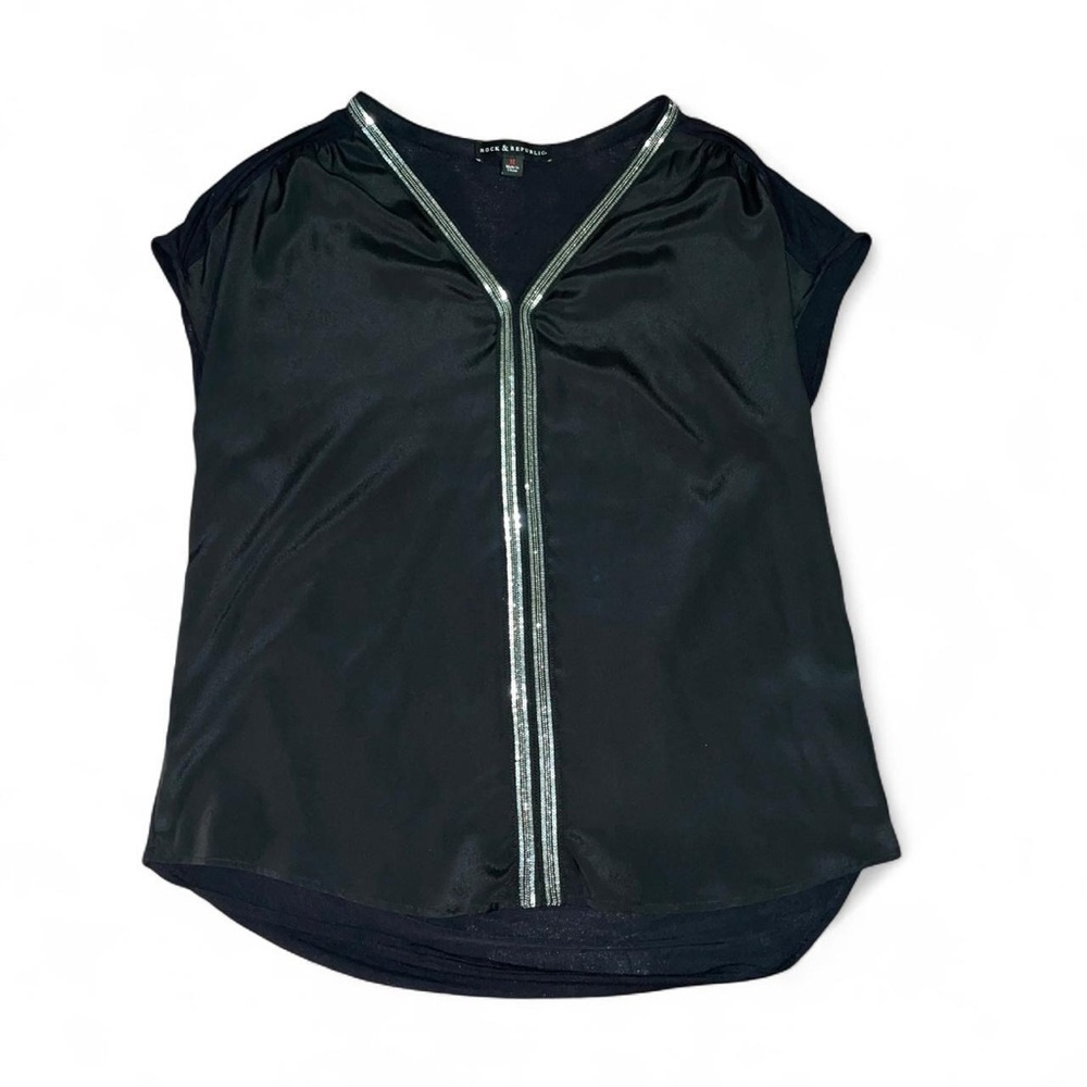 Rock & Republic Black Blouse with Silver Trim